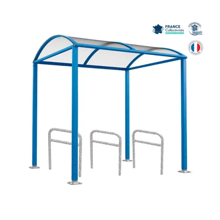 Abri vélos Voûte bleu pour 6 vélos, en pack avec 3 appuis arceaux