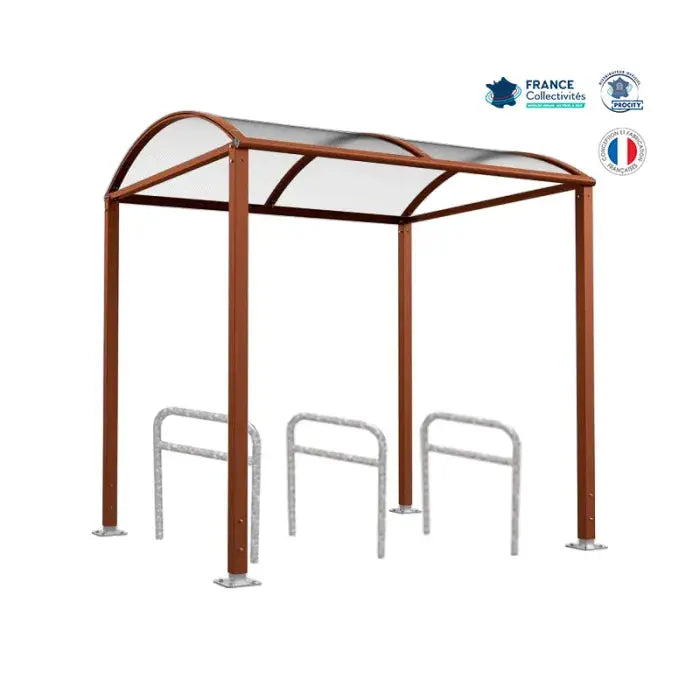 Abri vélos Voûte corten pour 6 vélos, en pack avec 3 appuis arceaux