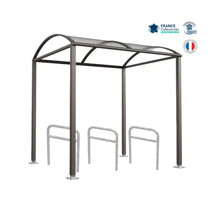 Abri vélos Voûte gris city pour 6 vélos, en pack avec 3 appuis arceaux