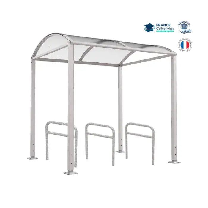 Abri vélos Voûte gris clair pour 6 vélos, en pack avec 3 appuis arceaux