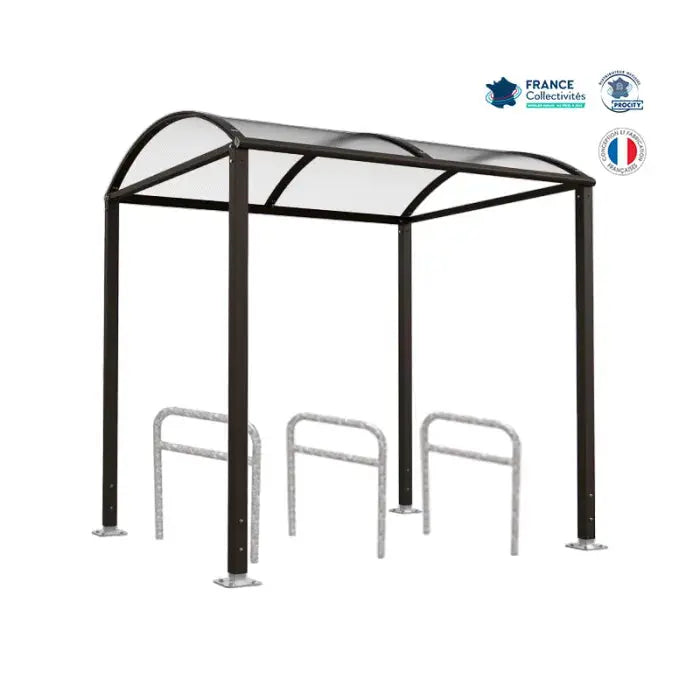 Abri vélos Voûte noir pour 6 vélos, en pack avec 3 appuis arceaux