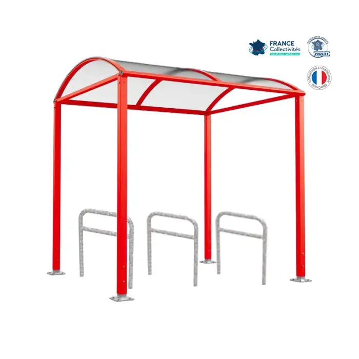 Abri vélos Voûte rouge pour 6 vélos, en pack avec 3 appuis arceaux