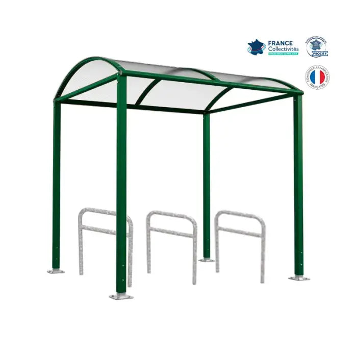 Abri vélos Voûte vert pour 6 vélos, en pack avec 3 appuis arceaux