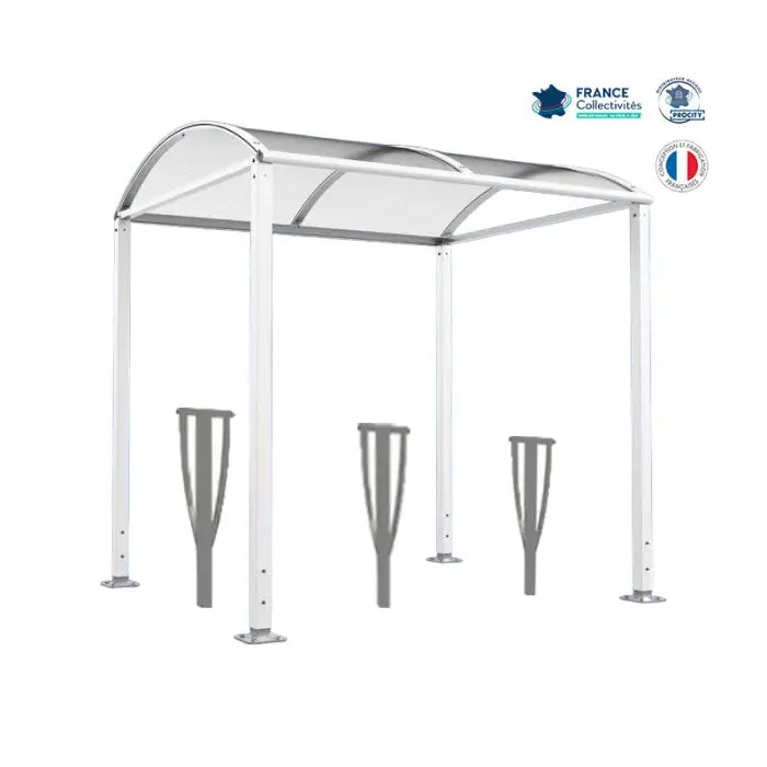 Abri vélos Voûte blanc pour 6 vélos, en pack avec 3 appuis lisbonne