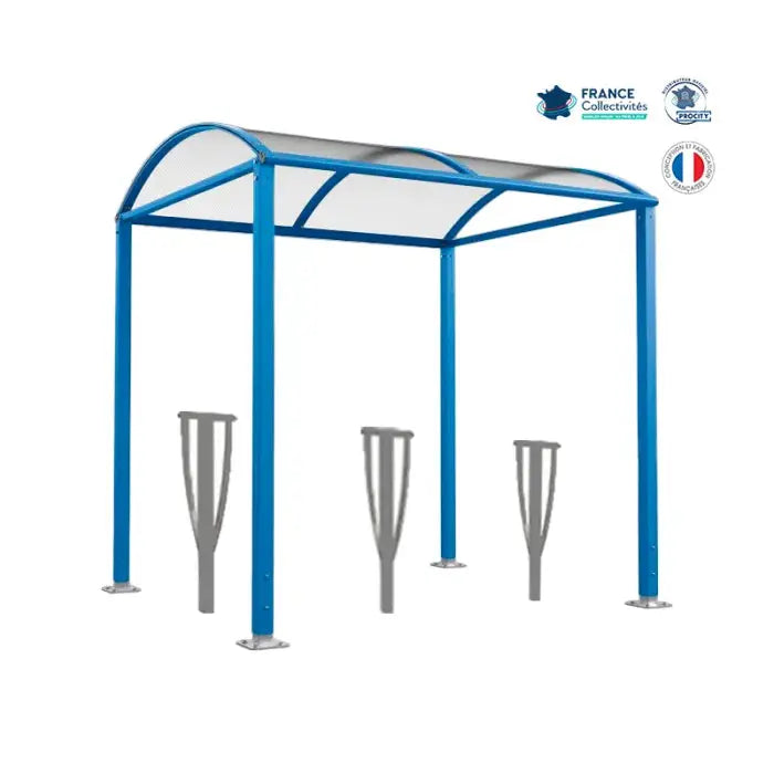 Abri vélos Voûte bleu pour 6 vélos, en pack avec 3 appuis lisbonne