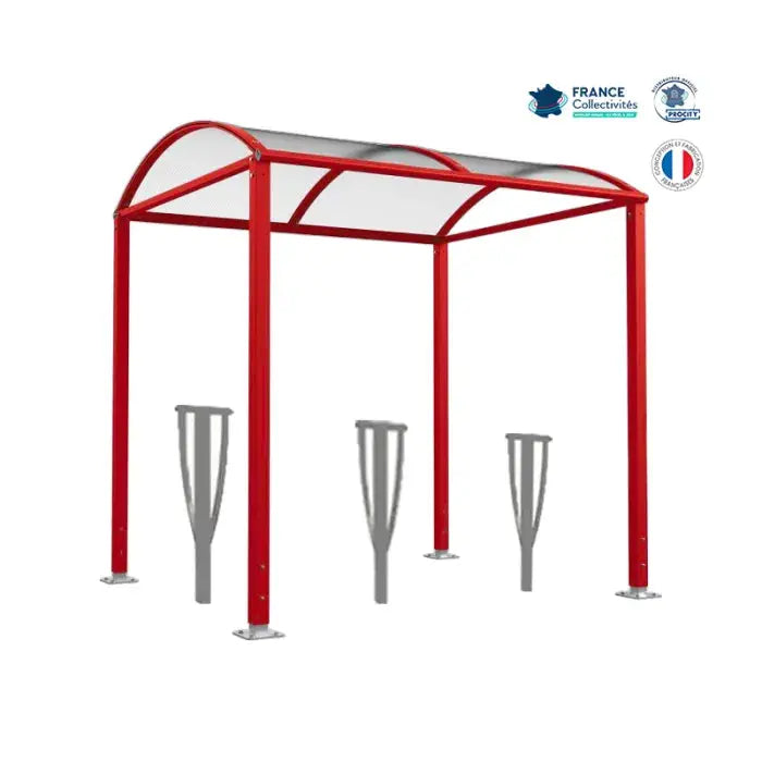 Abri vélos Voûte bordeaux pour 6 vélos, en pack avec 3 appuis lisbonne