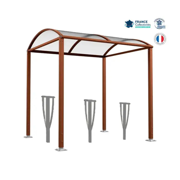 Abri vélos Voûte corten pour 6 vélos, en pack avec 3 appuis lisbonne