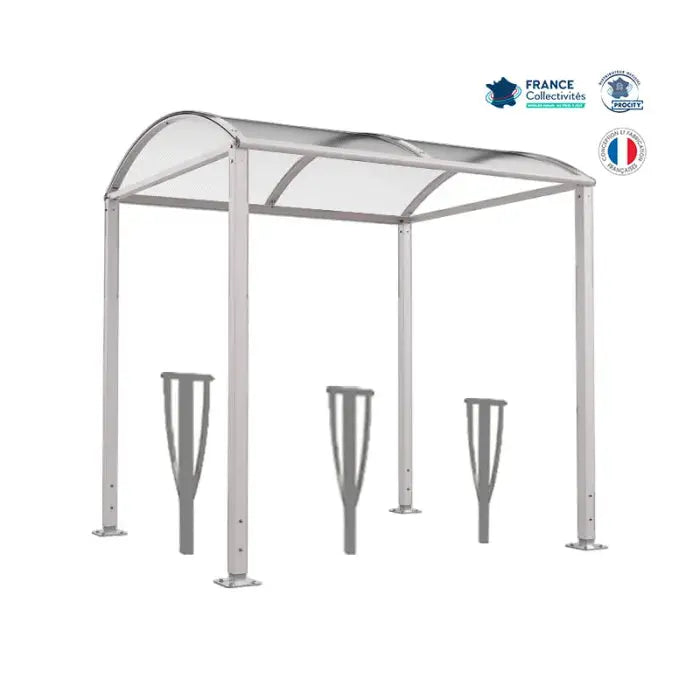Abri vélos Voûte gris clair pour 6 vélos, en pack avec 3 appuis lisbonne