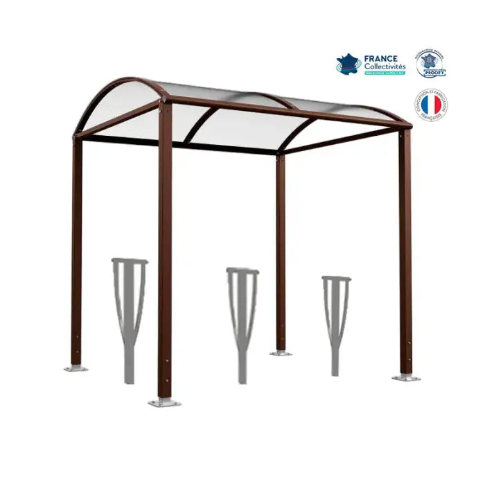 Abri vélos Voûte marron pour 6 vélos, en pack avec 3 appuis lisbonne