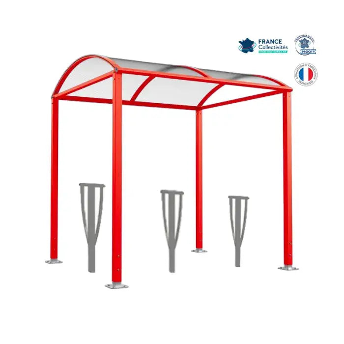 Abri vélos Voûte rouge pour 6 vélos, en pack avec 3 appuis lisbonne