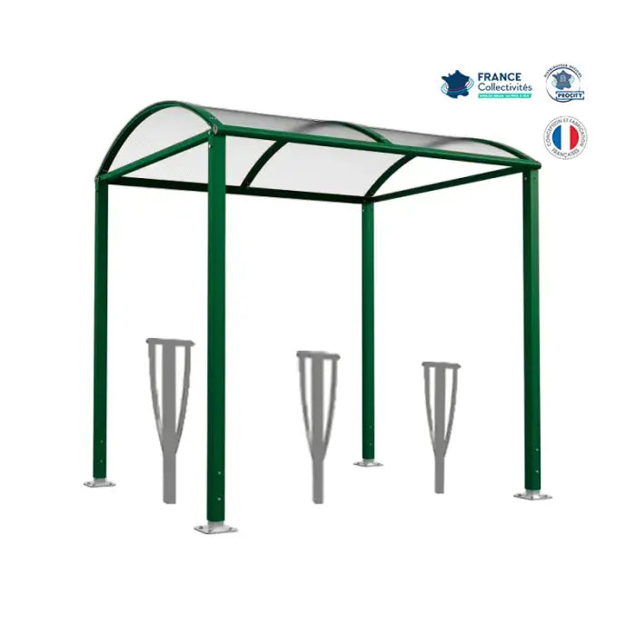 Abri vélos Voûte vert pour 6 vélos, en pack avec 3 appuis lisbonne