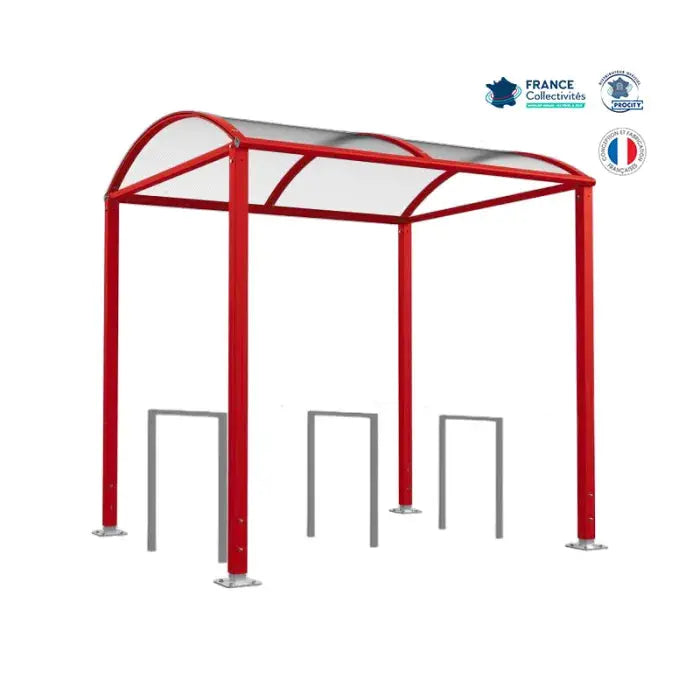 Abri vélos Voûte bordeaux pour 6 vélos, en pack avec 3 appuis milan