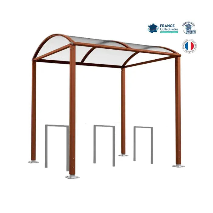 Abri vélos Voûte corten pour 6 vélos, en pack avec 3 appuis milan