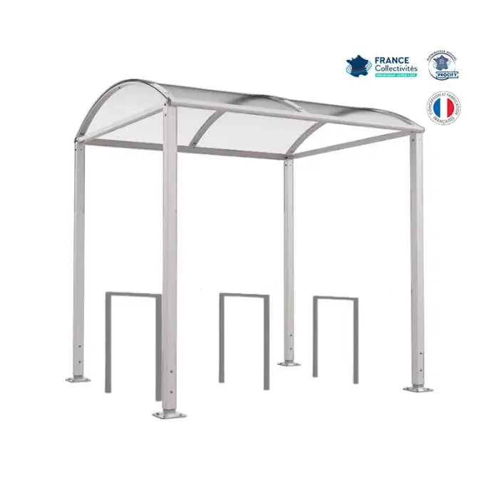 Abri vélos Voûte gris clair pour 6 vélos, en pack avec 3 appuis milan