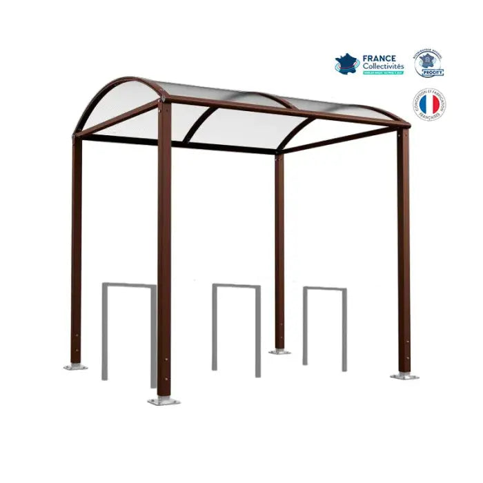 Abri vélos Voûte marron pour 6 vélos, en pack avec 3 appuis milan