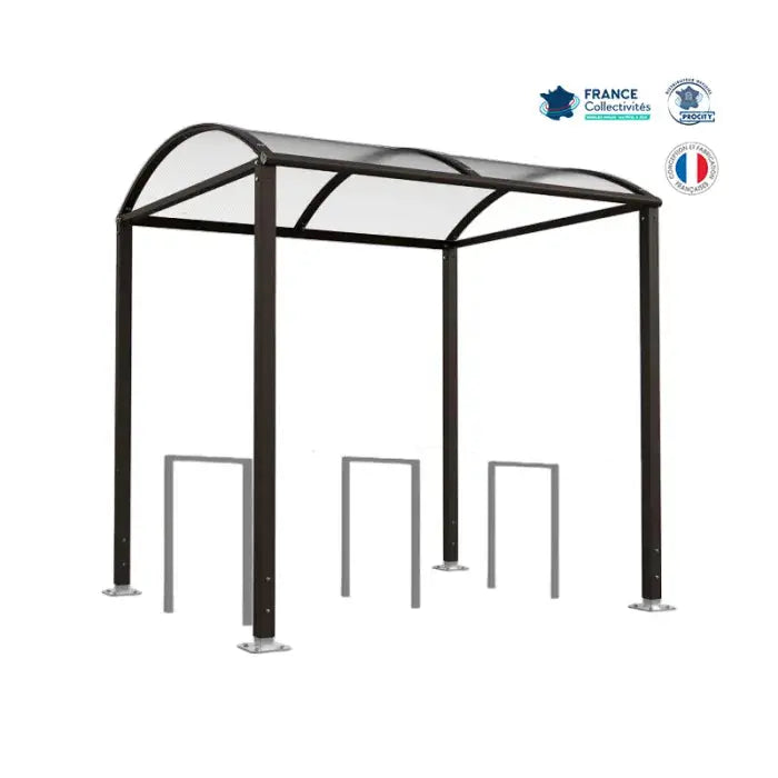 Abri vélos Voûte noir pour 6 vélos, en pack avec 3 appuis milan