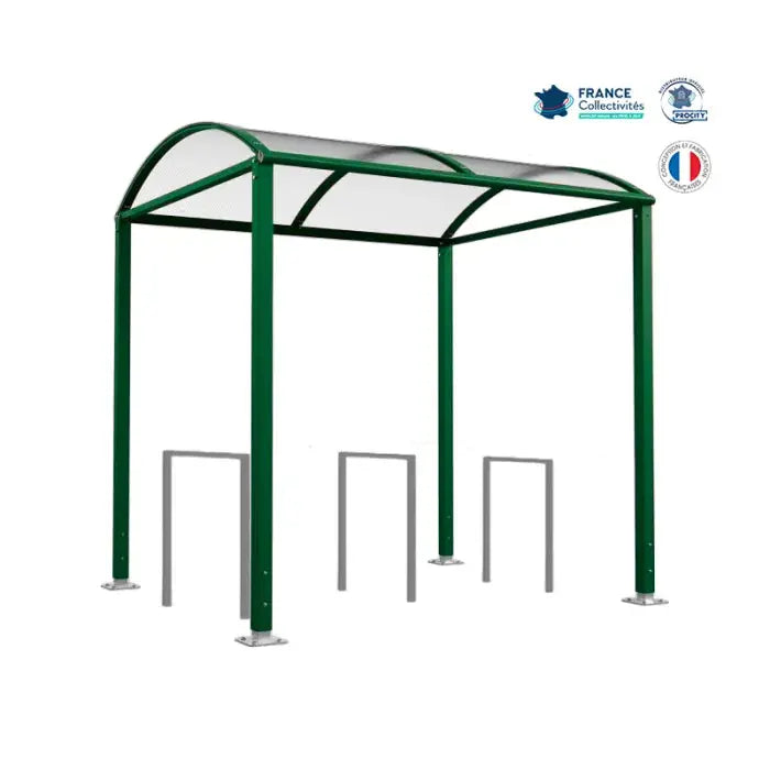 Abri vélos Voûte vert pour 6 vélos, en pack avec 3 appuis milan