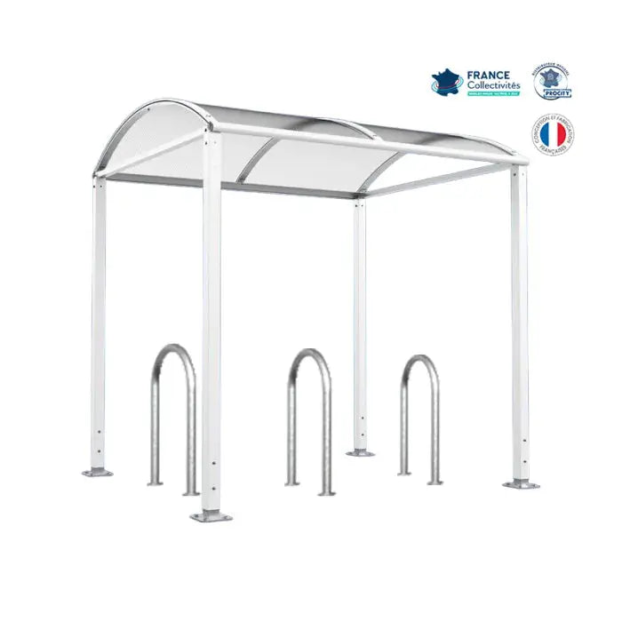 Abri vélos Voûte blanc pour 6 vélos, en pack avec 3 appuis trombone