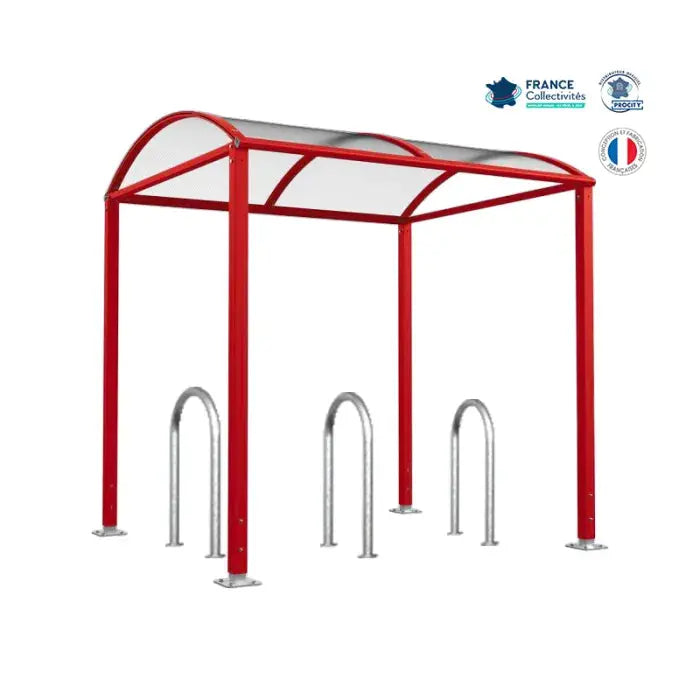 Abri vélos Voûte bordeaux pour 6 vélos, en pack avec 3 appuis trombone