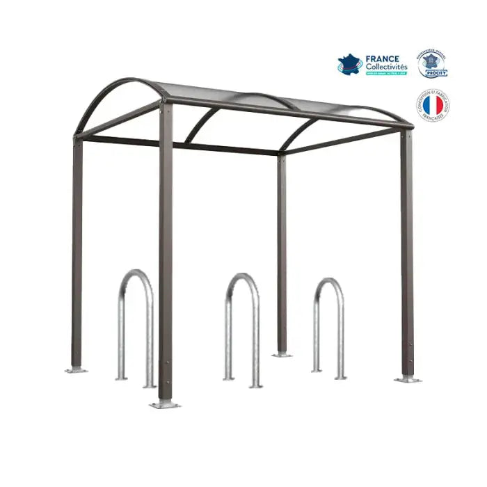 Abri vélos Voûte gris city pour 6 vélos, en pack avec 3 appuis trombone