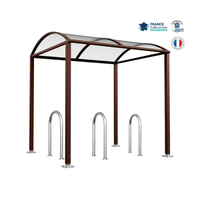 Abri vélos Voûte marron pour 6 vélos, en pack avec 3 appuis trombone