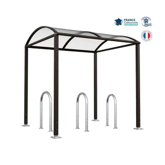 Abri vélos Voûte noir pour 6 vélos, en pack avec 3 appuis trombone