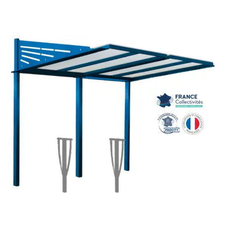 Abri vélos Conviviale bleu pour 4 vélos, en pack avec 2 appuis lisbonne