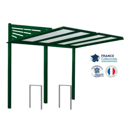 Abri vélos Conviviale vert pour 4 vélos, en pack avec 2 appuis milan