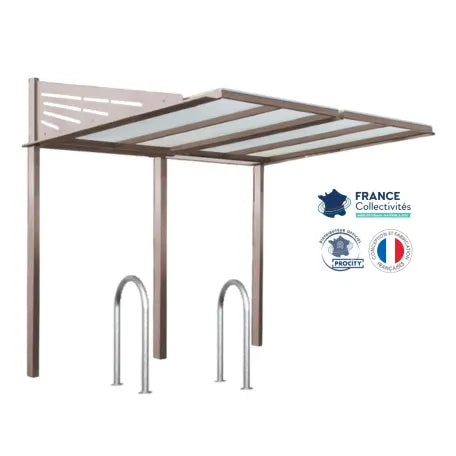 Abri vélos Conviviale gris clair pour 4 vélos, en pack avec 2 appuis trombone