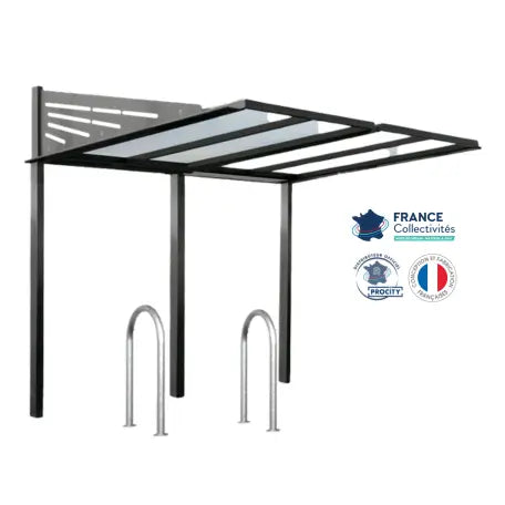 Abri vélos Conviviale gris city pour 4 vélos, en pack avec 2 appuis trombone