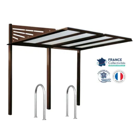 Abri vélos Conviviale marron pour 4 vélos, en pack avec 2 appuis trombone