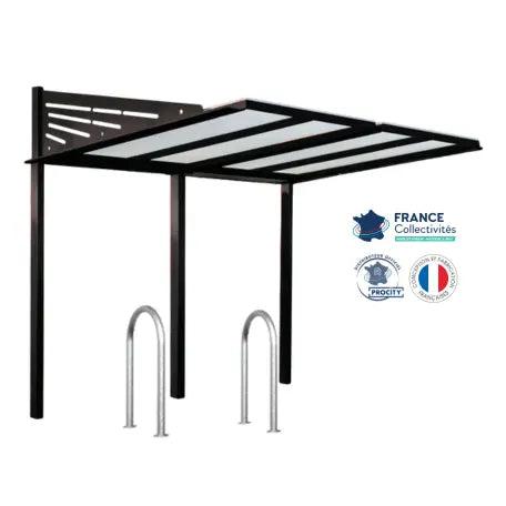 Abri vélos Conviviale noir pour 4 vélos, en pack avec 2 appuis trombone