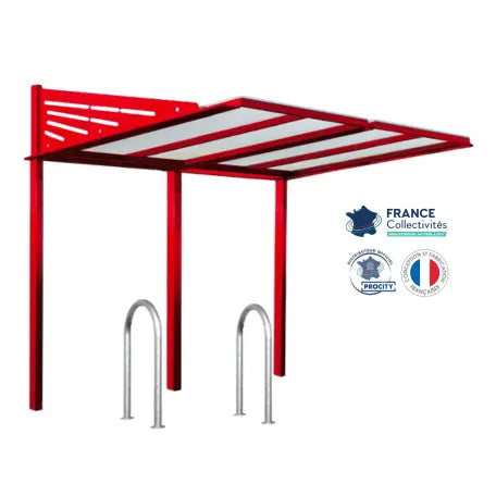 Abri vélos Conviviale rouge pour 4 vélos, en pack avec 2 appuis trombone