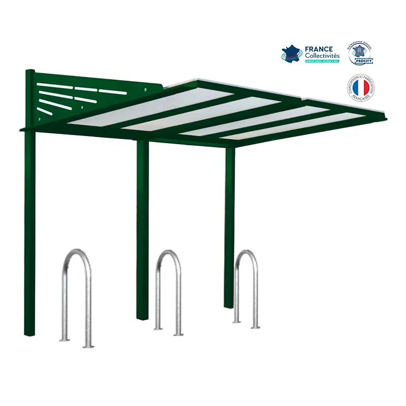 Abri vélos Conviviale vert pour 6 vélos, en pack avec 3 appuis trombone
