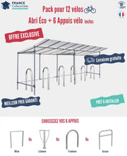 Abri vélos économique pour 12 vélos, en pack avec 6 appuis 