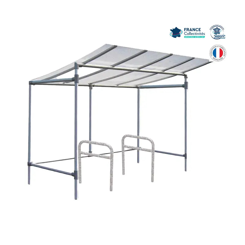 Abri vélos économique pour 4 vélos, en pack avec 2 appuis arceaux