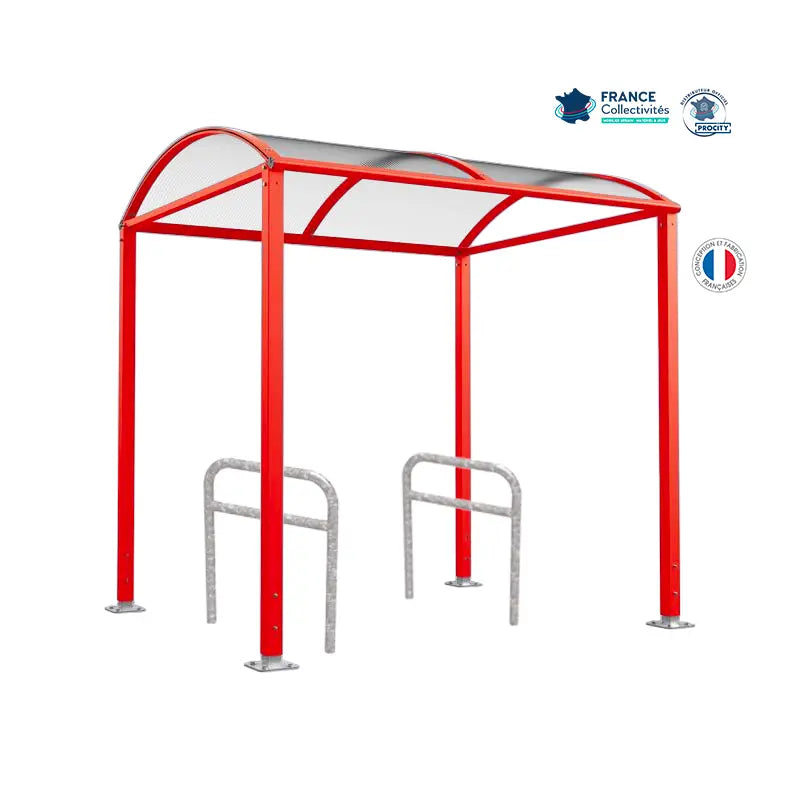 Abri vélos Voûte rouge pour 4 vélos, en pack avec 2 appuis arceaux