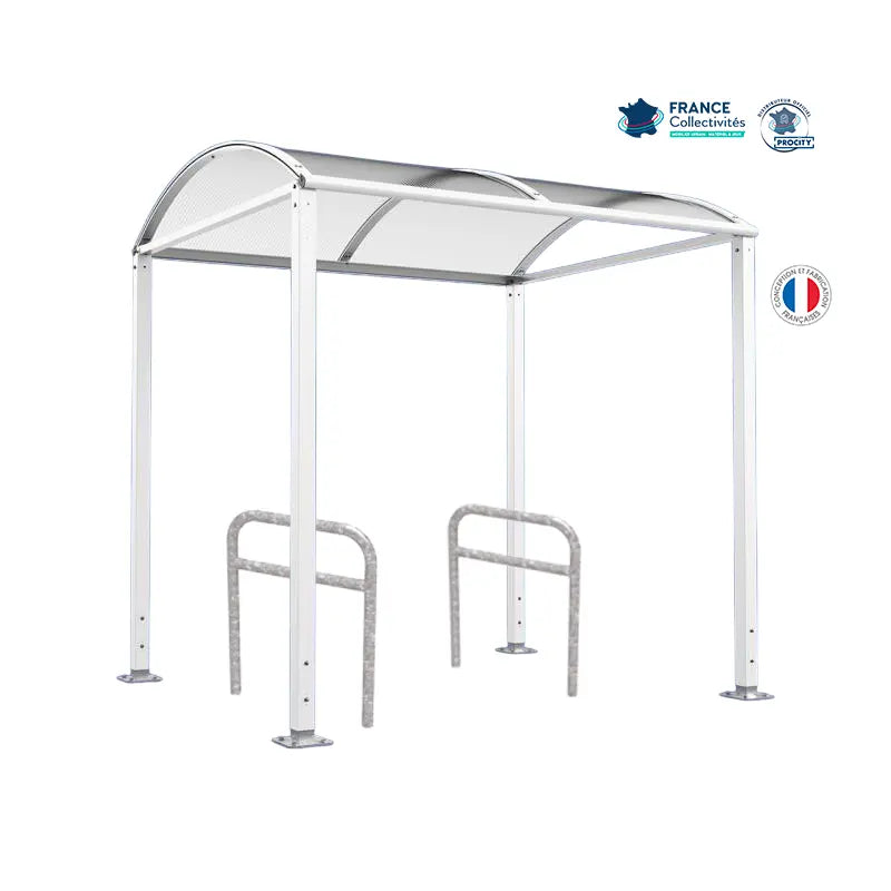 Abri vélos Voûte blanc pour 4 vélos, en pack avec 2 appuis arceaux