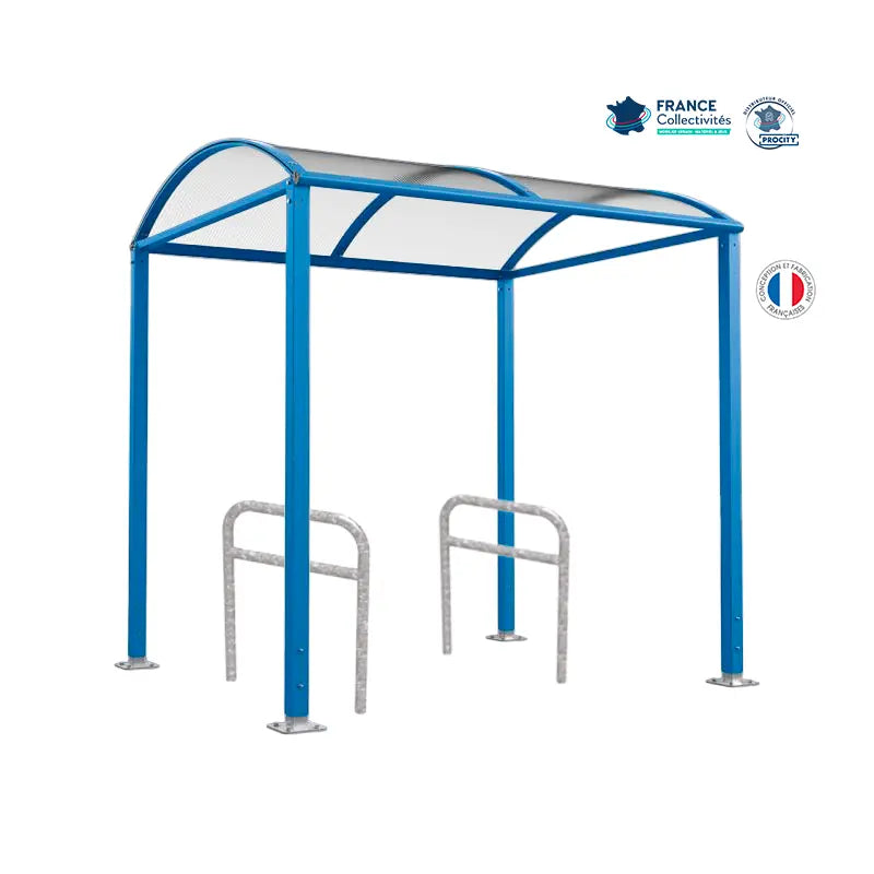Abri vélos Voûte bleu pour 4 vélos, en pack avec 2 appuis arceaux
