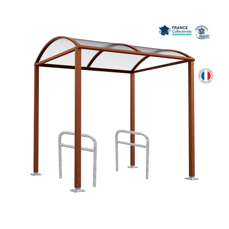 Abri vélos Voûte corten pour 4 vélos, en pack avec 2 appuis arceaux