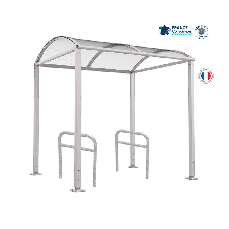 Abri vélos Voûte gris clair pour 4 vélos, en pack avec 2 appuis arceaux