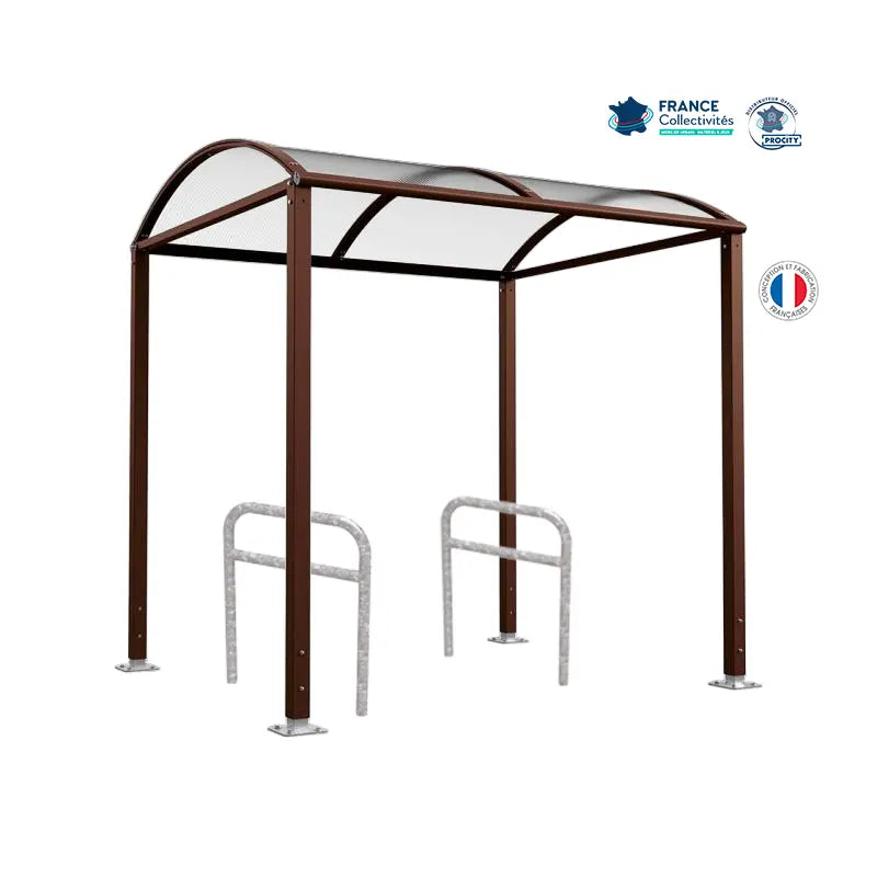 Abri vélos Voûte marron pour 4 vélos, en pack avec 2 appuis arceaux