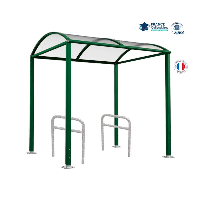 Abri vélos Voûte vert pour 4 vélos, en pack avec 2 appuis arceaux