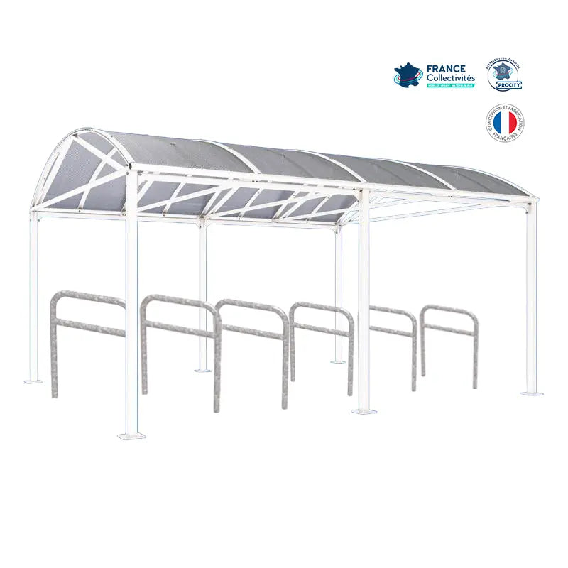 Abri vélos Voûte blanc pour 12 vélos, en pack avec 6 appuis arceaux