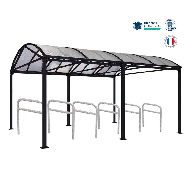 Abri vélos Voûte noir pour 12 vélos, en pack avec 6 appuis arceaux