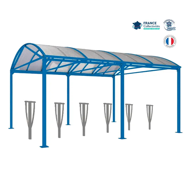Abri vélos Voûte bleu pour 12 vélos, en pack avec 6 appuis lisbonne