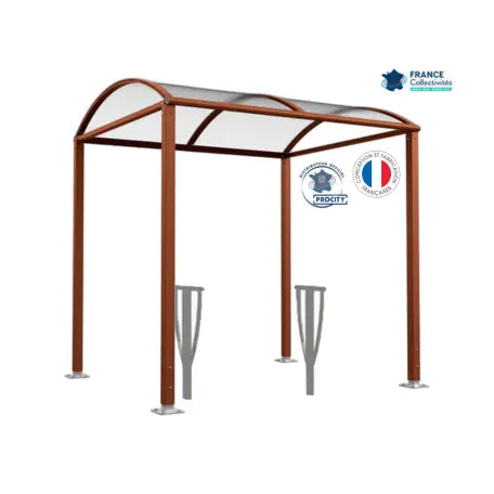 Abri vélos Voûte corten pour 4 vélos, en pack avec 2 appuis lisbonne