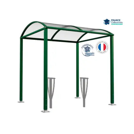 Abri vélos Voûte vert pour 4 vélos, en pack avec 2 appuis lisbonne