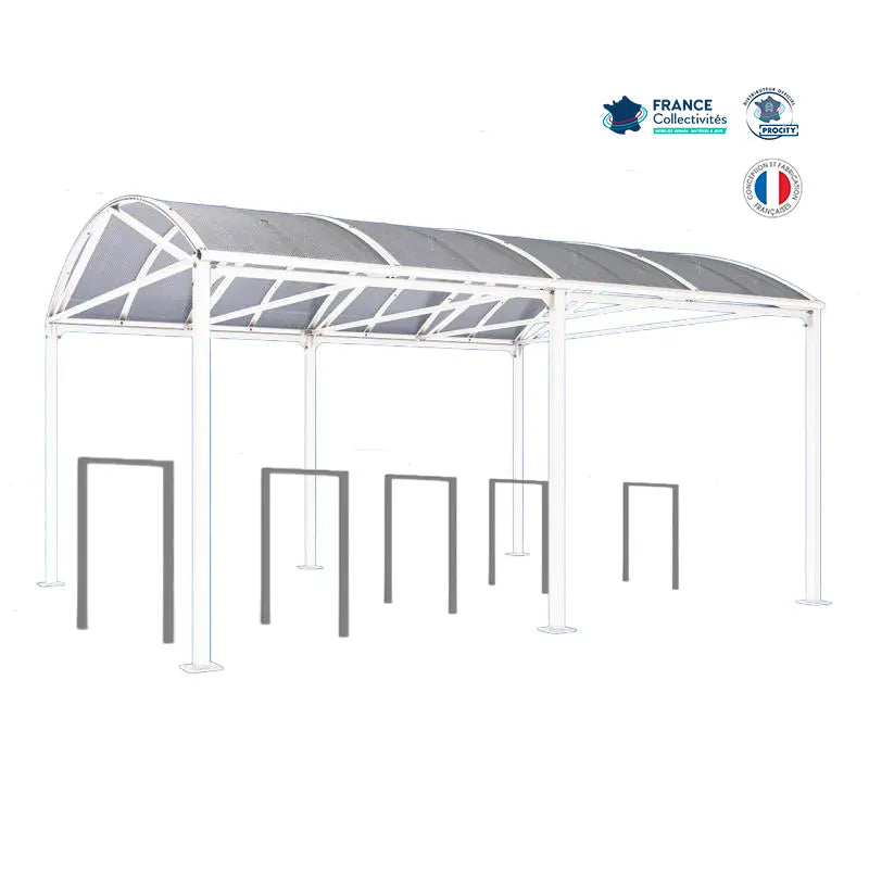 Abri vélos Voûte blanc pour 10 vélos, en pack avec 5 appuis milan