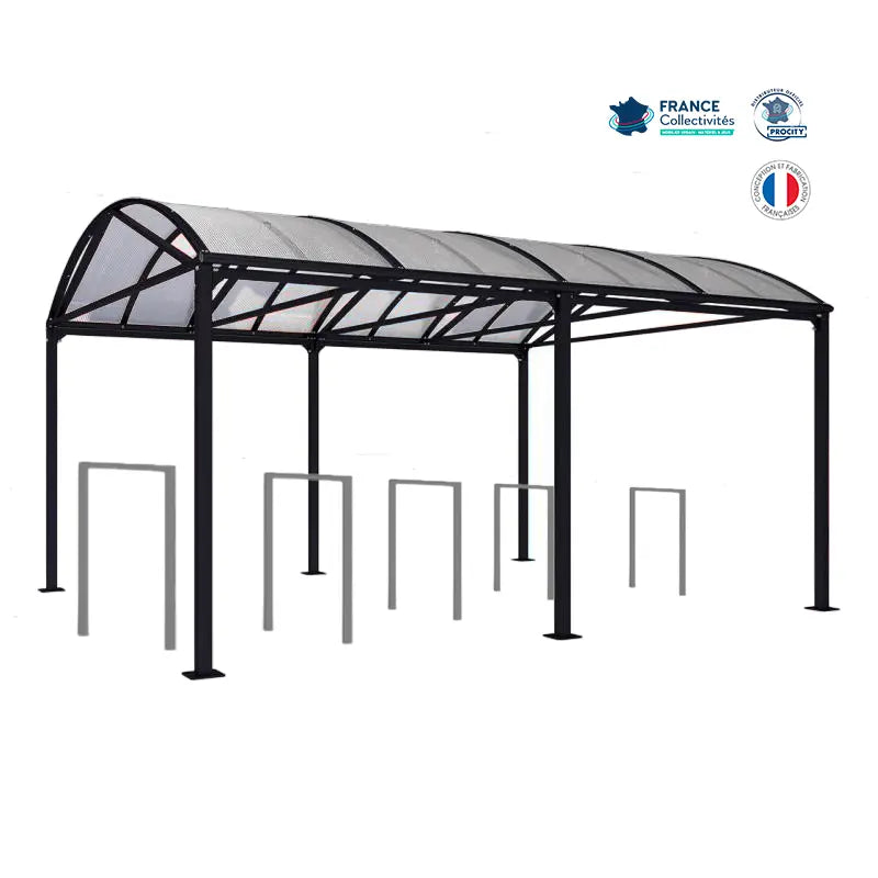 Abri vélos Voûte noir pour 10 vélos, en pack avec 5 appuis milan